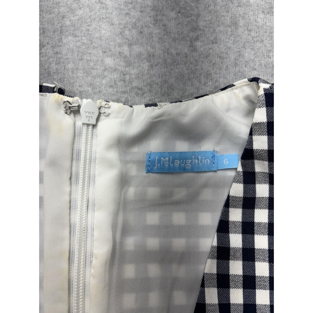 J McLaughlin Dress Womens 6 Blue Gingham Ruffle‎ Sheath Sleeveless Knee Length - Picture 7 of 15